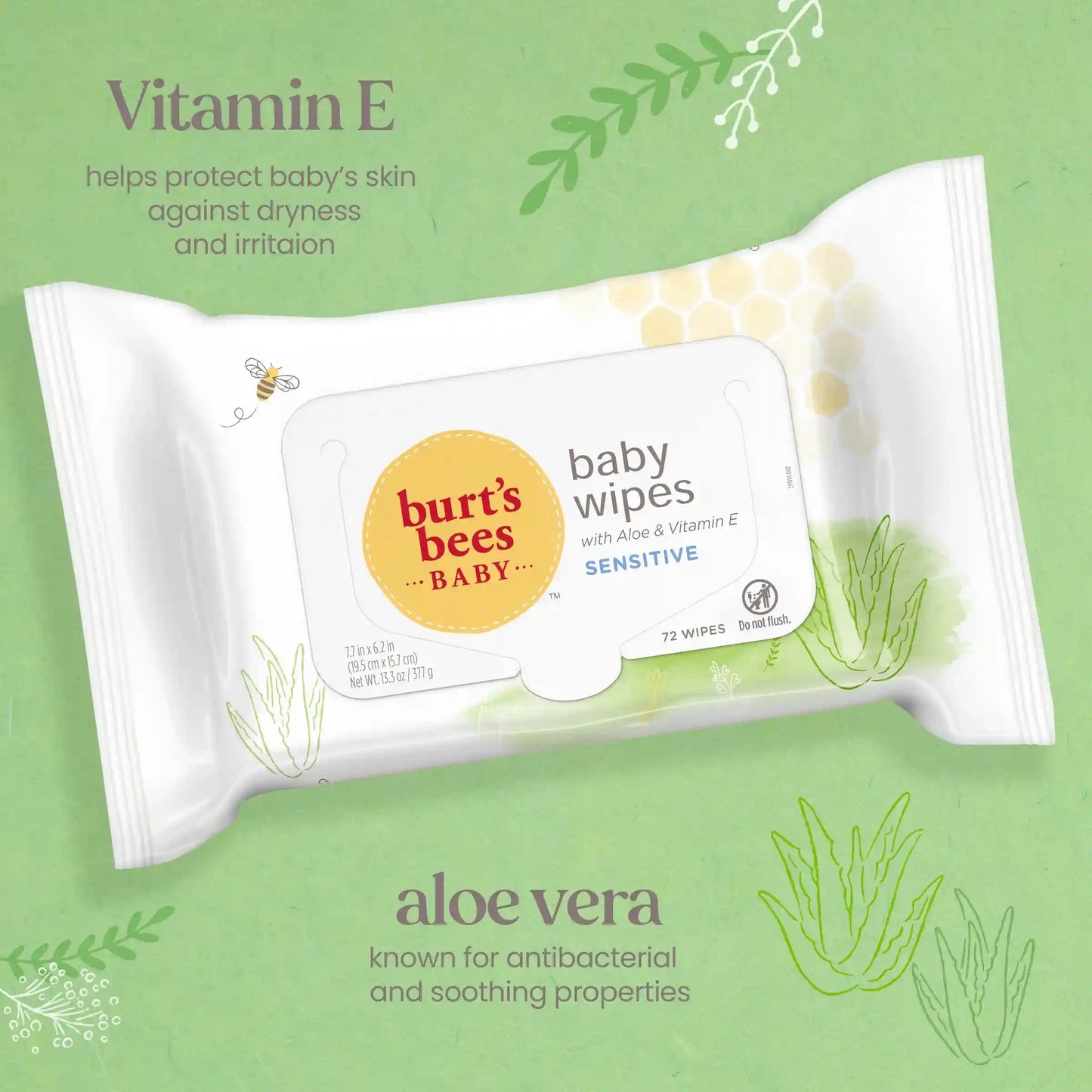 Burt’s Bees Baby Wipes, Unscented Natural Baby Wipes for Sensitive Skin - 72 Wipes