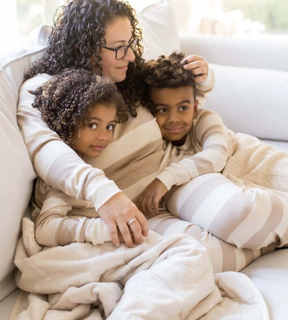 Mommy & Me Rugby Stripe Organic Cotton Two-Piece Pajamas - Oat