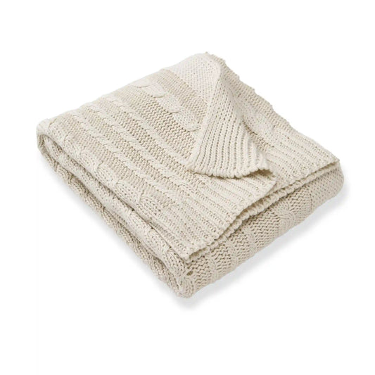 Organic Cotton Cable Knit Baby Blanket - Oat