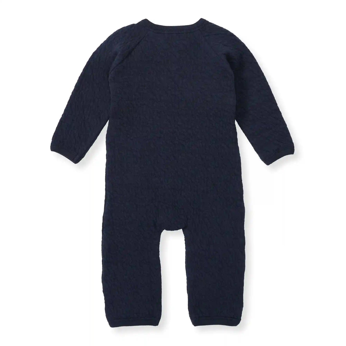 Organic Cotton Quilted Bee Wrap-Front Baby Jumpsuit - Midnight
