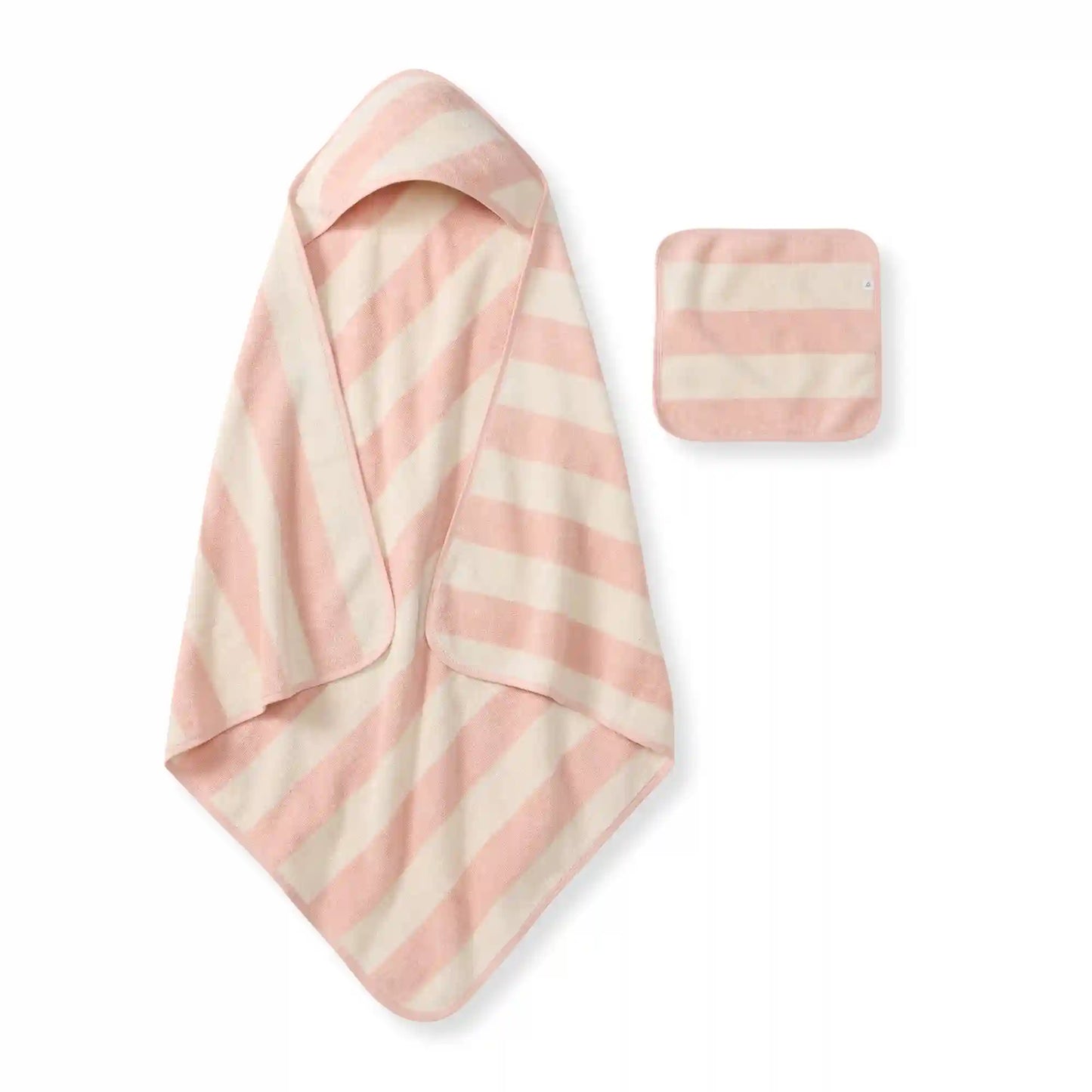 Organic Cotton Rugby Stripe Woven Terry Towel & Washcloth Set - Pink Sand