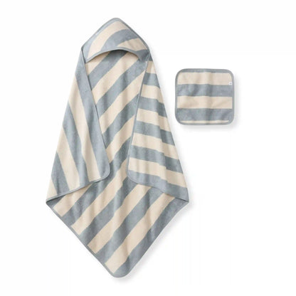 Organic Cotton Rugby Stripe Woven Terry Towel & Washcloth Set - Quarry