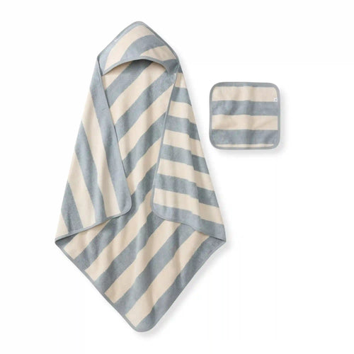 Organic Cotton Rugby Stripe Woven Terry Towel & Washcloth Set - Quarry