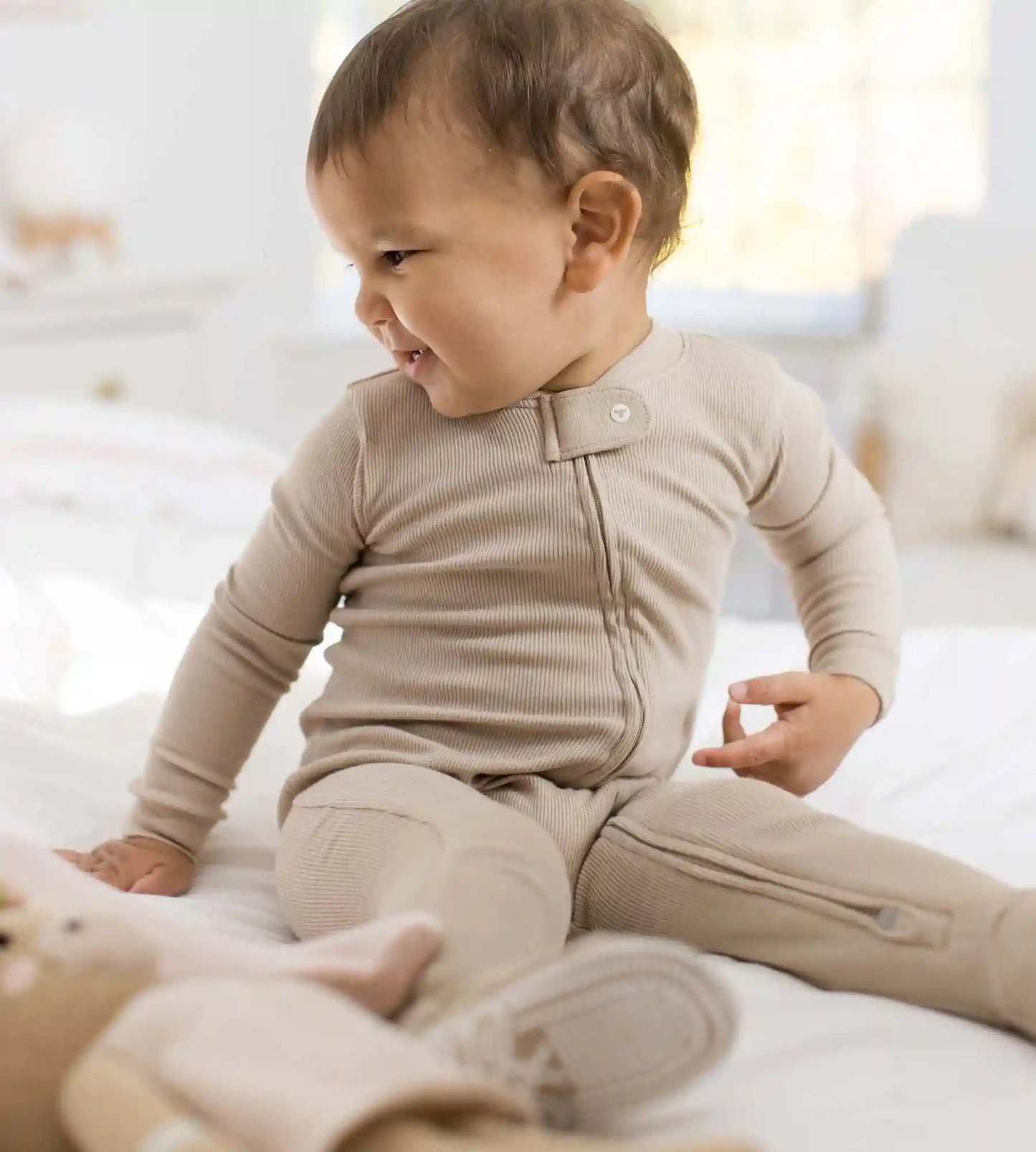 Solid Rib Organic Cotton Sleeper - Hummus