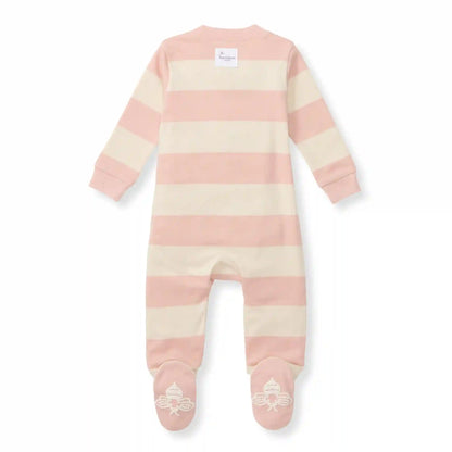 Rugby Stripe Organic Cotton Sleep & Play - Pink Sand