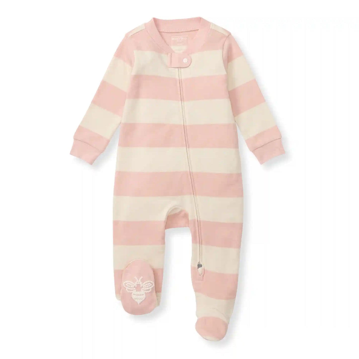 Rugby Stripe Organic Cotton Sleep & Play - Pink Sand