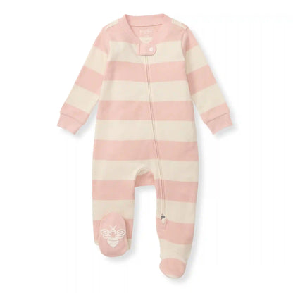 Rugby Stripe Organic Cotton Sleep & Play - Pink Sand