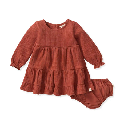 Dotted Rib Organic Cotton Dress - Sequoia Bark Red