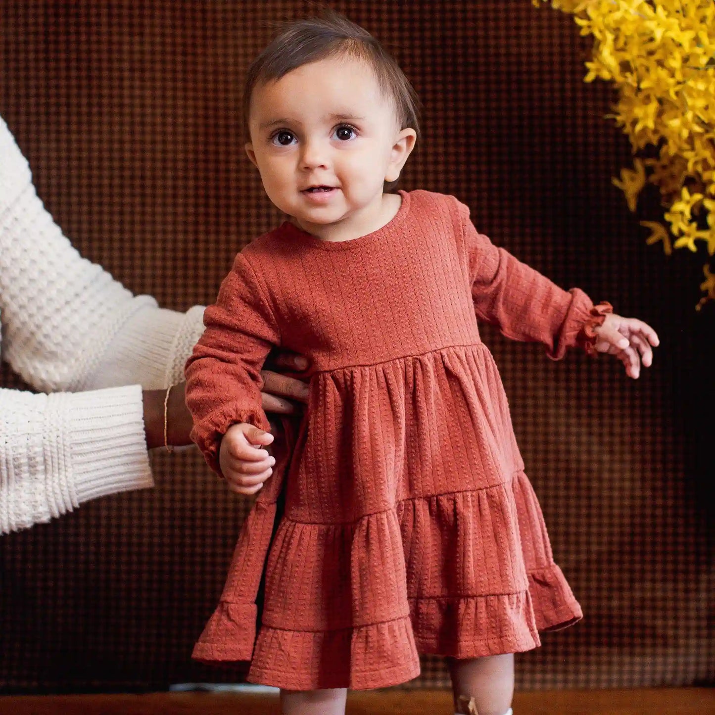 Dotted Rib Organic Cotton Dress - Sequoia Bark Red