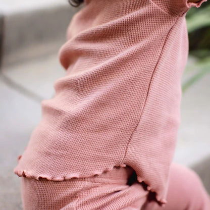 Waffle Tee & Flare Pants Set
