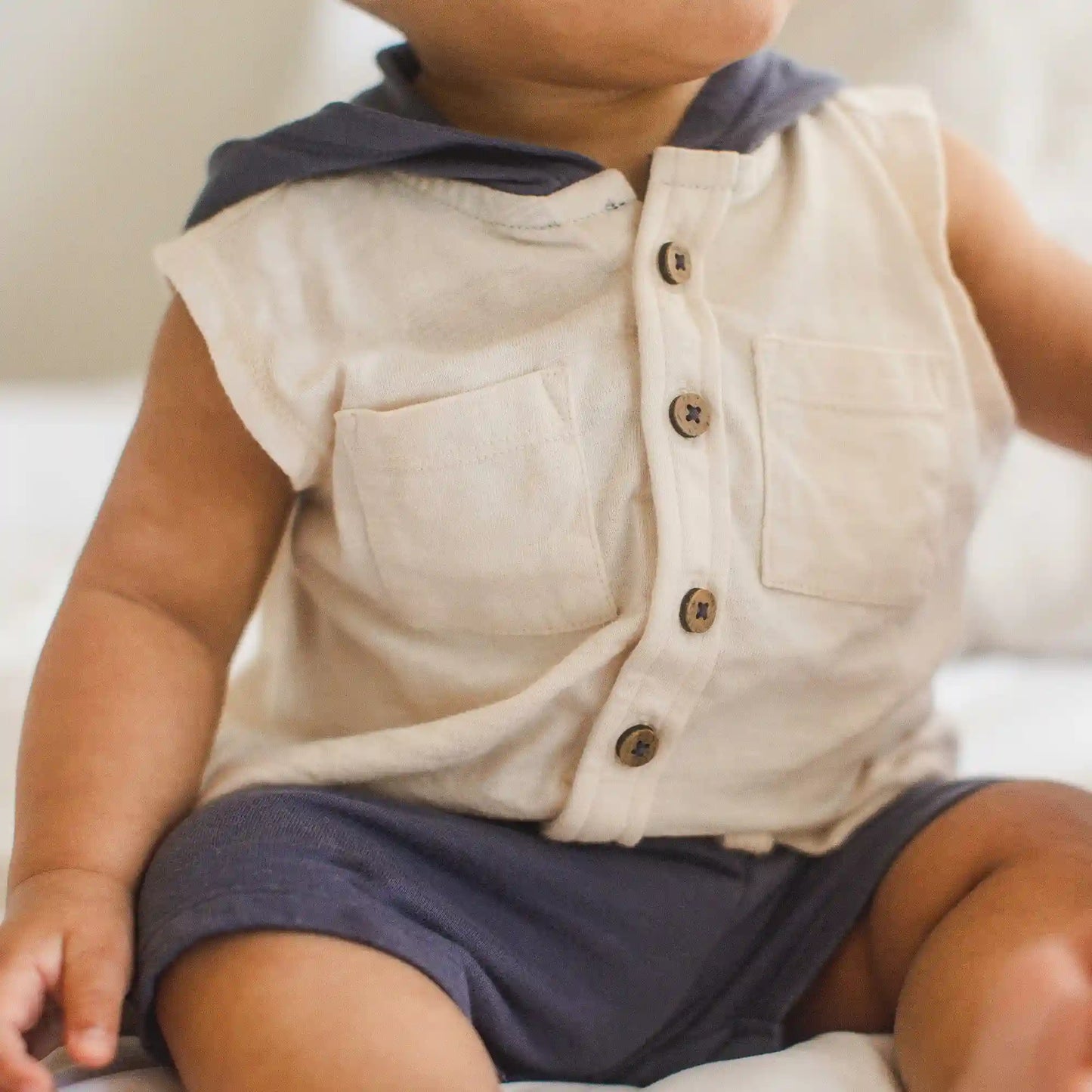 Organic Boy Slub Hooded Sleeveless Shirt & Shorts Set