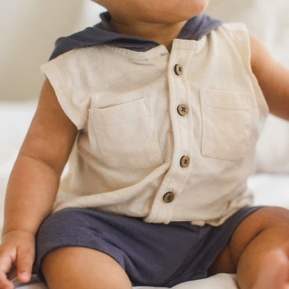 Organic Boy Slub Hooded Sleeveless Shirt & Shorts Set