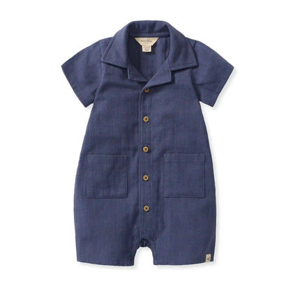 Check Gauze Baby Boy Romper