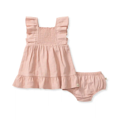 Check Gauze Organic Pink Dress