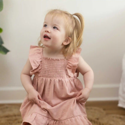 Check Gauze Organic Pink Dress