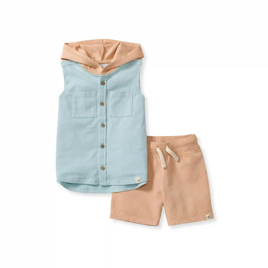 Organic Boy Hooded Sleeveless Shirt & Shorts Set