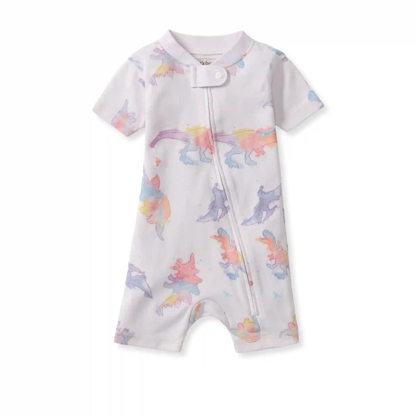 Watercolor Dinos Organic Baby Sleeper Romper - Sweet Pea