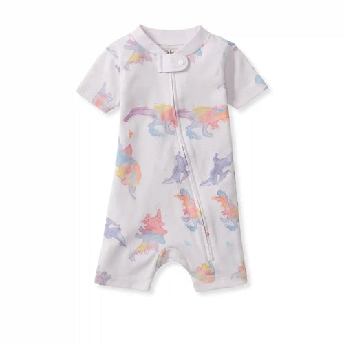 Watercolor Dinos Organic Baby Sleeper Romper - Sweet Pea