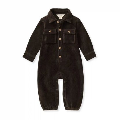 Knit Corduroy Organic Baby Boy Jumpsuit - Shadow