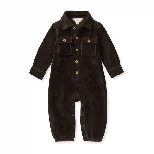 Knit Corduroy Organic Baby Boy Jumpsuit - Shadow
