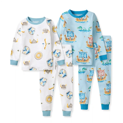 Nordic Hero & Viking Ships Organic Cotton Two-Piece Pajamas 2 Pack