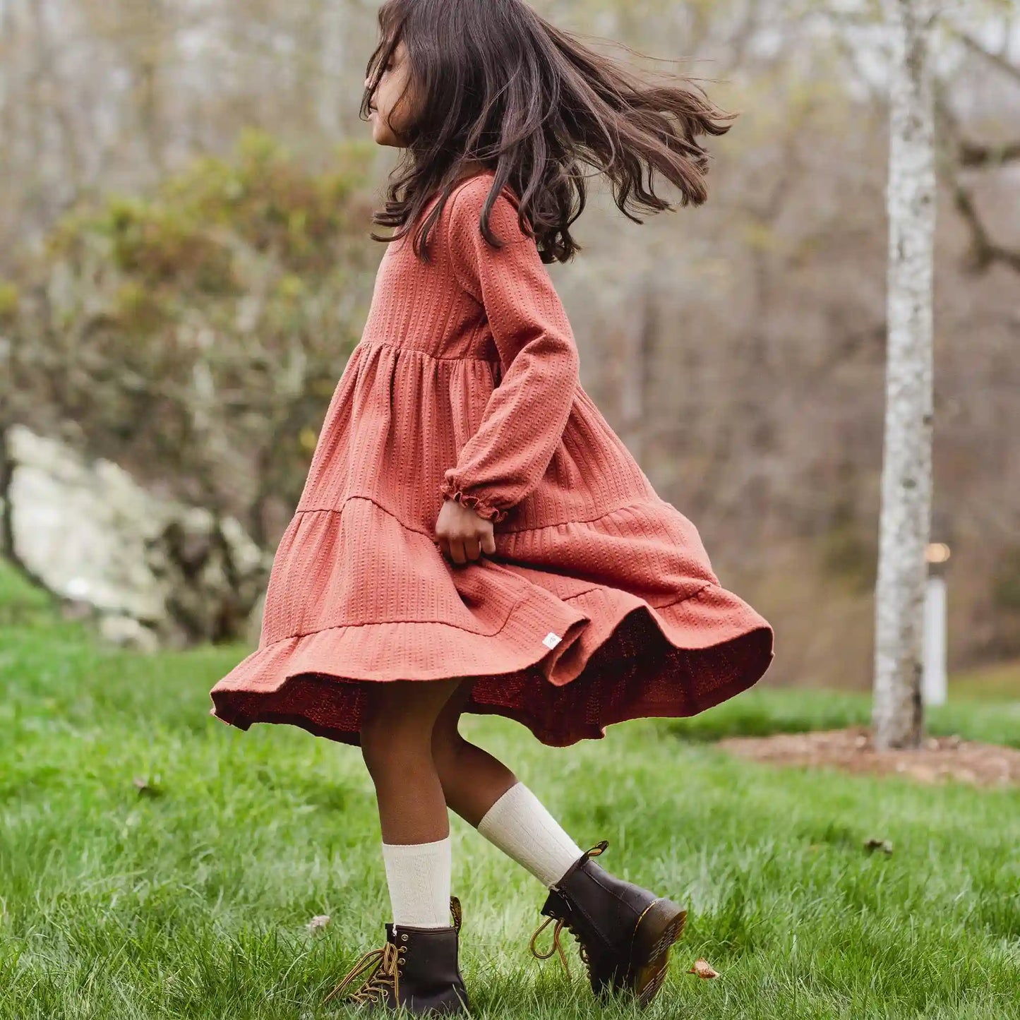Dotted Rib Organic Cotton Dress - Sequoia Bark Red