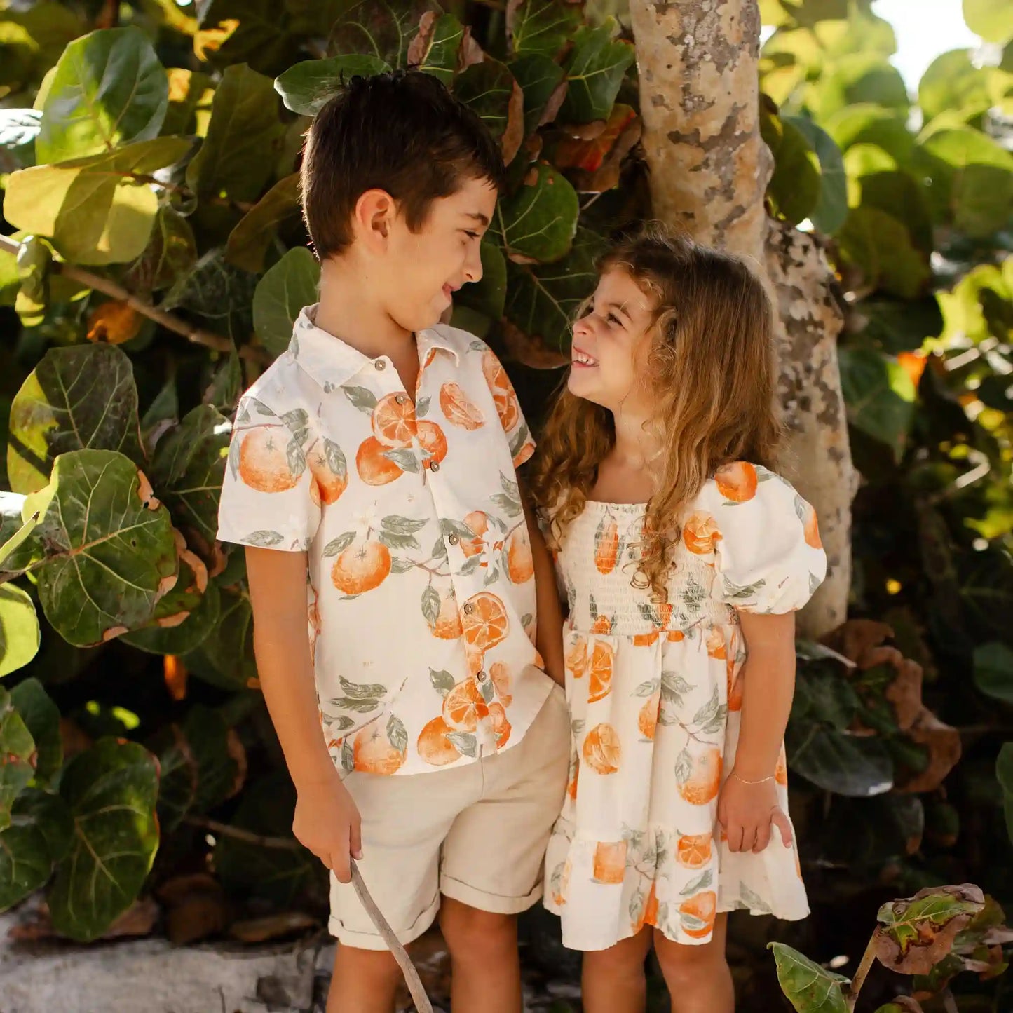 Dubrovnik Oranges Matching Button Down Shirt & Shorts Set