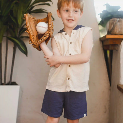 Organic Boy Slub Hooded Sleeveless Shirt & Shorts Set