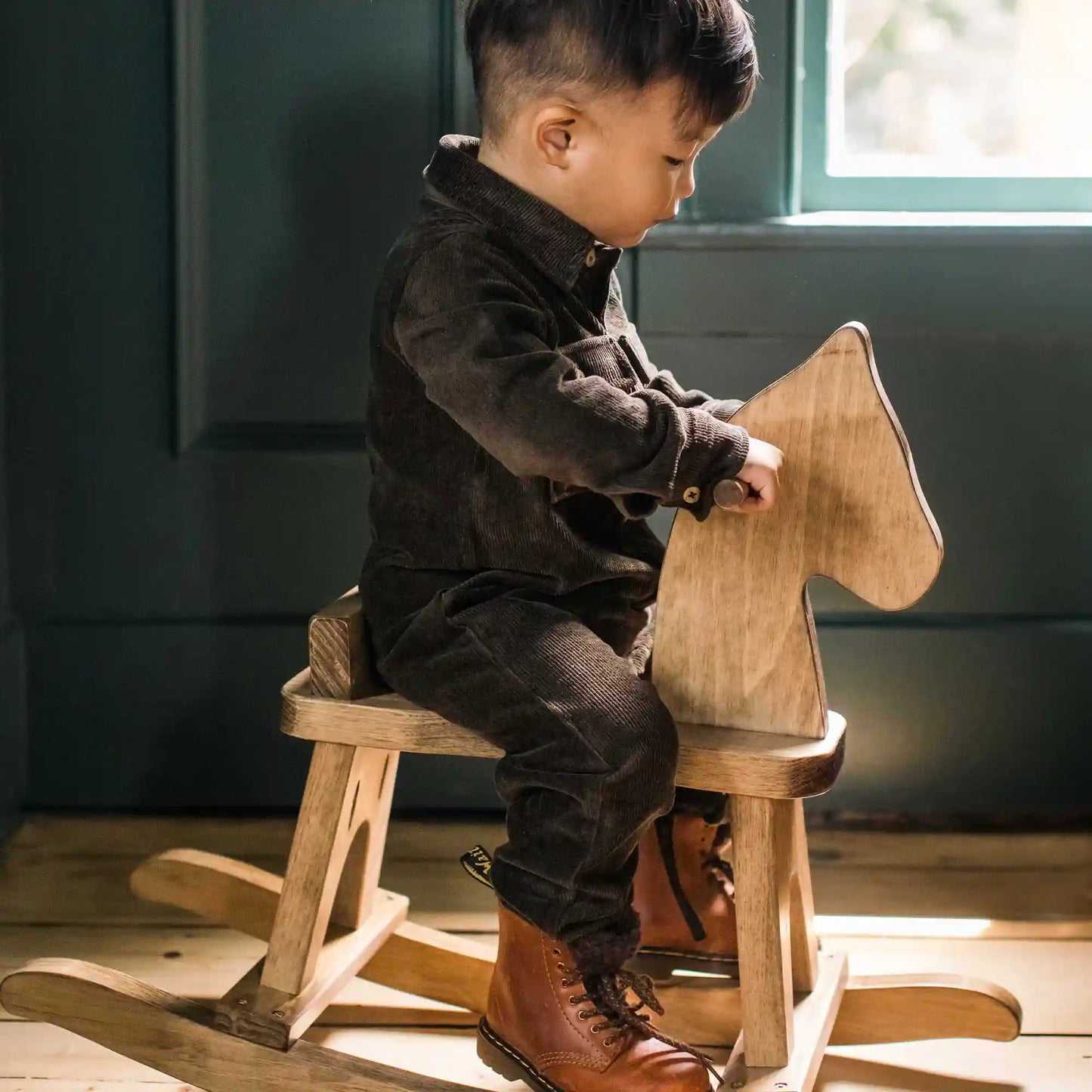 Knit Corduroy Organic Baby Boy Jumpsuit - Shadow