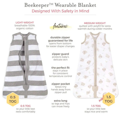 Rugby Stripe Organic Beekeeper™ Wearable Baby Blanket - Heather Grey